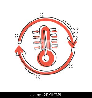 Thermometer climate control icon in comic style. Meteorology balance cartoon vector illustration on white isolated background. Hot, cold temperature s Stock Vector