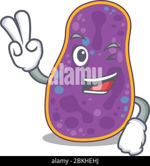 Happy shigella sp. bacteria cartoon design concept with two fingers Stock Vector