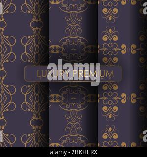 Set of ornament seamless pattern. collection of Line art texture for wallpaper, card, invitation, printing art, wallpaper, vector illustration - Vecto Stock Vector