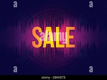 A vibrant colorful sale design logo on a blue background with speaker and wave sound elements with a distressed halftone effect Stock Photo