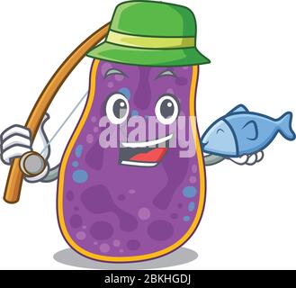 Cartoon design concept of shigella sp. bacteria while fishing Stock Vector