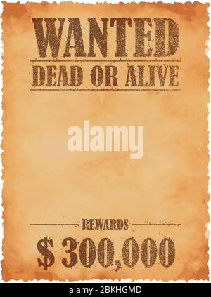 Grunged wanted paper template vector illustration / American Old West. Stock Vector