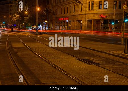 Downtown Budapest (Pest)- Traffic at night on Jozsef krt, Budapest, Central Hungary, Hungary Stock Photo