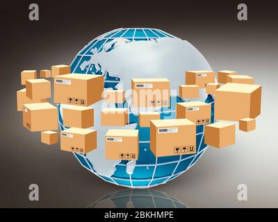 Global logistics concept illustration.. Globe, airplane (aeroplane ...