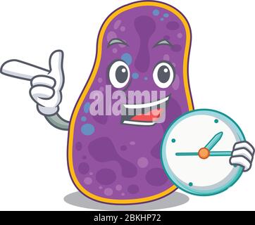 Shigella sp. bacteria mascot design concept smiling with clock Stock Vector