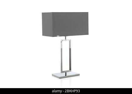 Modern table lamp with small grey lampshade isolated Stock Photo