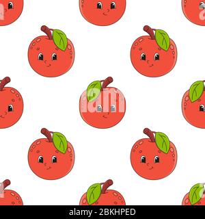 Colored cartoon seamless pattern. Fruit apple. Cartoon style. Hand drawn. Vector illustration isolated on white background. Stock Vector