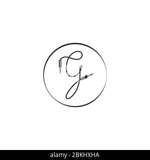 an isolated cable jack audio logo concept. Letter G alphabet logo design template. Handwriting, Audio equipment, sound system, instrument. Stock Vector