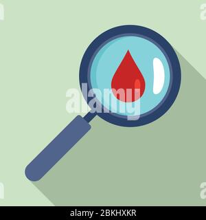 Blood drop under magnifier icon. Flat illustration of blood drop under magnifier vector icon for web design Stock Vector