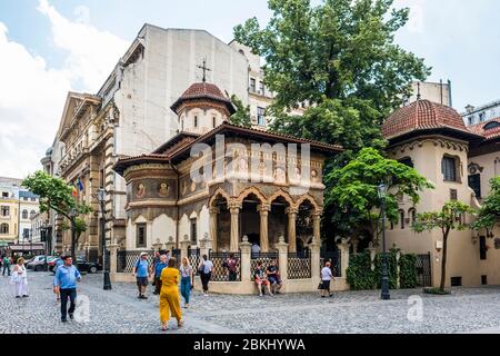 Romania, Muntenia, Bucharest, the orthodox church of the Stavropoleos monastery was completed in 1724 Stock Photo