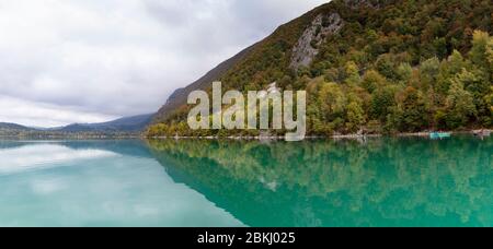 France, Savoie, before Savoyard country, Lake Aiguebelette with fishermen Stock Photo