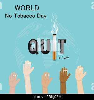 Human hands and cigarette.Quit Tobacco vector logo design template.May 31st World no tobacco day.No Smoking Day Awareness Idea Campaign.Vector illustr Stock Vector