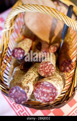 France, Paris, Chez Eux bistro, the sausage basket Stock Photo