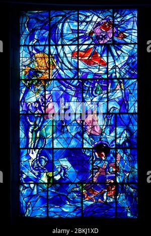 France, Alpes Maritimes, Nice, National Museum of Marc Chagall by architect Andre Hermant and created at the initiative of Andre Malraux, the stained-glass windows of La Création du Monde (1971-1972) in the auditorium Stock Photo