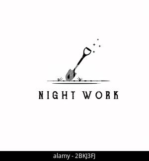 Vintage shovel silhouette logo design Stock Vector