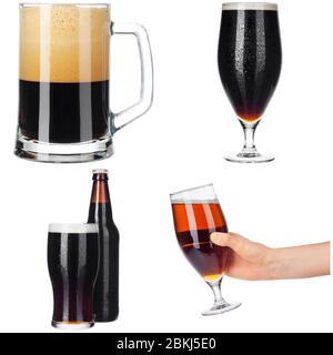 Different types of beer in glasses and bottles, isolated on white Stock Photo