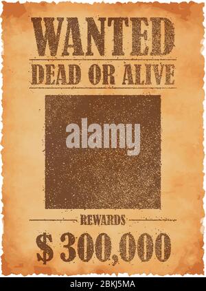 Grunged wanted paper template vector illustration / American Old West. Stock Vector
