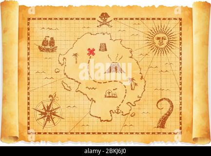 Old pirate treasure map vector illustration Stock Vector Image & Art ...