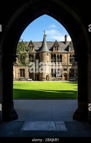 United Kingdom, Scotland, Glasgow, University of Glasgow that inspired the Harry Potter universe, founded in 1451 under James II of Scotland, it is the fourth oldest university in the Anglo-Saxon world, cloisters Stock Photo