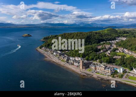 United Kingdom, Scotland, West Highland region, Argyll and Bute, Strathclyde region, Oban, the city from the sea, Saint Colomba Cathedral (aerial view) Stock Photo