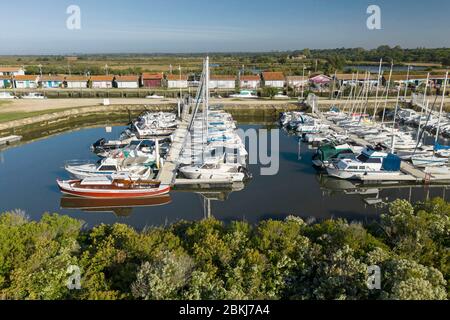 France, Gironde, Bassin d'Arcachon, Audenge, the oyster port (aerial view) Stock Photo