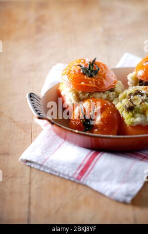 Tomatoes stuffed with cod brandade Stock Photo