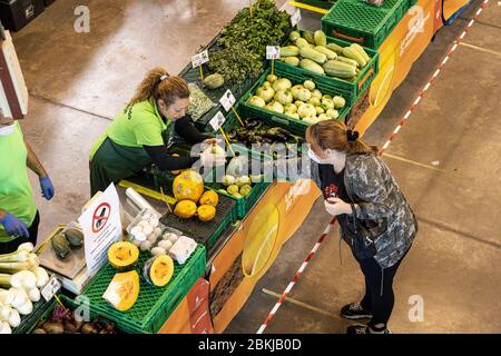 Adeje farmers market during the covid 19 lockdown in the tourist resort area of Costa Adeje, Tenerife, Canary Islands, Spain Stock Photo