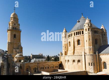 Church of the Assumption of the Virgin on Mount Zion. Dormizion Abbey at the southern wall of the Old City in Jerusalem. Stock Photo