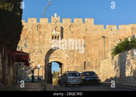 The Lion Gate in Jerusalem. East gate in the wall of the Old City in Jerusalem. Stock Photo