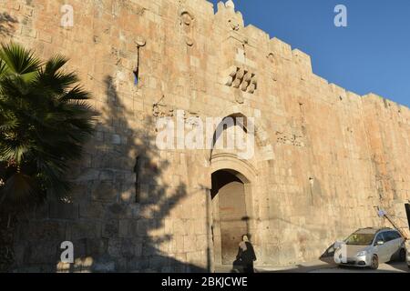 The Lion Gate in Jerusalem. East gate in the wall of the Old City in Jerusalem. Stock Photo