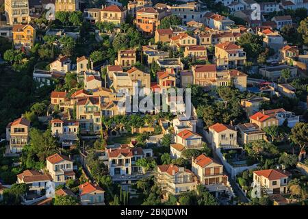 France, Bouches du Rhone, Marseille, 7th arrondissement, Bompard district, Corniche du President John Fitzgerald Kennedy (aerial view) Stock Photo