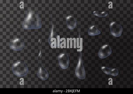 Transparent water drops on the transparent surface, vector illustration Stock Vector