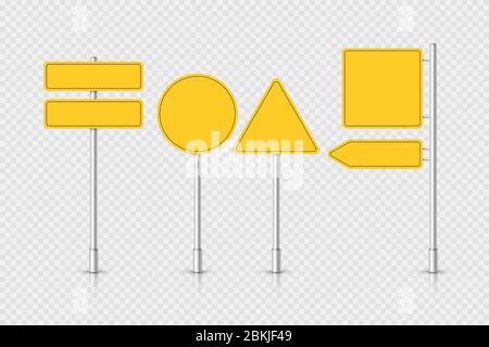 Mockup green traffic sign isolated on transparent background. Road signpost. Blank board with place for text. Vector illustration. Stock Vector