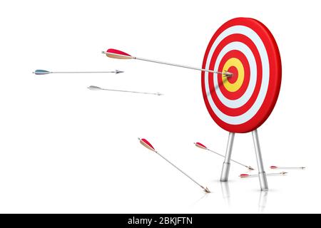 Path to success. Realistic aim and arrows isolated on white background. Vector illustration. Stock Vector