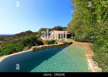 France, Corse du Sud, Domaine de Murtoli, sheepfold in Tiria, swimming pool (Compulsory Mention Domaine de Murtoli) Stock Photo