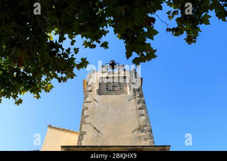 France, Vaucluse, regional natural park of Luberon, Lagnes, clock tower Stock Photo