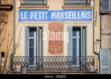France, Bouches-du-Rhône, Aix-en-Provence, Cours Mirabeau, old sign painted on a facade