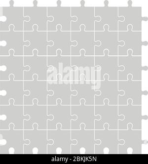 Gray puzzle pieces assembled in a square of 6 by 6.  Stock Vector