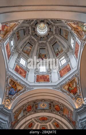 Feb 4, 2020 - Salzburg, Austria: Upward view of central dome cei Stock Photo