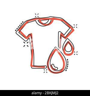 T-shirt washing icon in comic style. Clothes dry cartoon vector illustration on white isolated background. Shirt laundry splash effect business concep Stock Vector