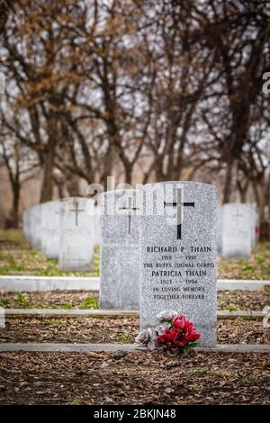 Military headstones in The Field of Honour, Brookside Cemetary, Winnipeg, Manitoba, Canada. Stock Photo