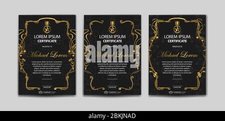 Set of Certificate Template. Certificate Luxurious Pattern. Suitable for Design Graduation Diploma, Award, Success. Trendy Retro Classic Vintage Style Stock Vector