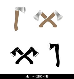 Crossed Ax. Wood chopping tool. Realistic style and silhouette ax logo design Stock Vector