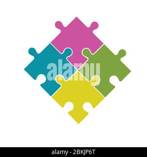 Four multi-colored puzzle pieces assembled in a rhombus.  Stock Vector
