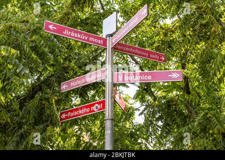 PRAGUE, CZECH REPUBLIC - JULY 2018: Tourist information sign in a public park in  Prague Stock Photo