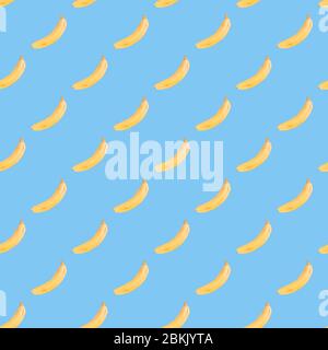 Seamless pattern of yellow bananas on light blue background, creative organic and healthy food concept Stock Photo