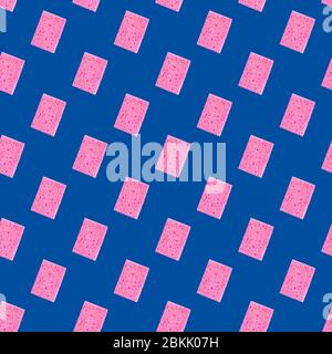 seamless pattern of pink sponges for washing dishes against blue background Stock Photo