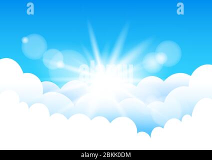 sky with cartoon clouds and sun lights Stock Vector