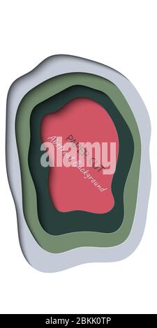 Abstract vertical vector banner in paper cut style with shadows and copy space for text. Paper art in trendy color layers, shape of waves. Realistic minmal layout template for stories, website Stock Vector