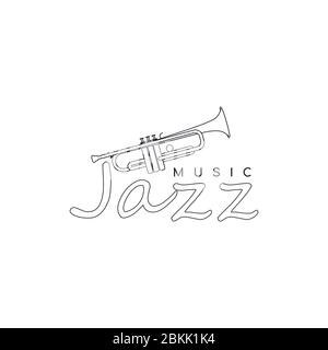 Simple line art trumpet jazz music logo design Stock Vector